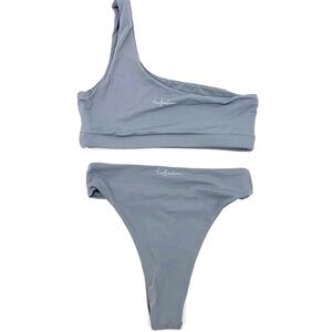 437 Four Three Seven One Shoulder High Rise Gray 2 Piece Bikini Swimsuit S/M